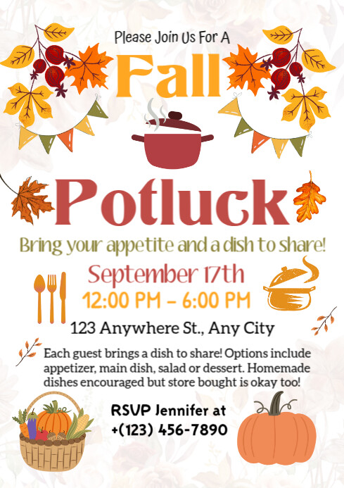White Typographic Fall Potluck A4 template