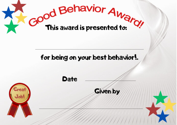 White Typographic Good Behavior Award  A4 template
