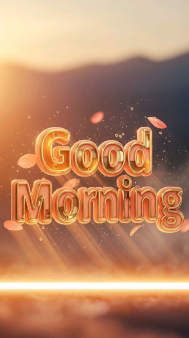 White Typographic Good Morning Greeting | Golden Text Sunrise ...
