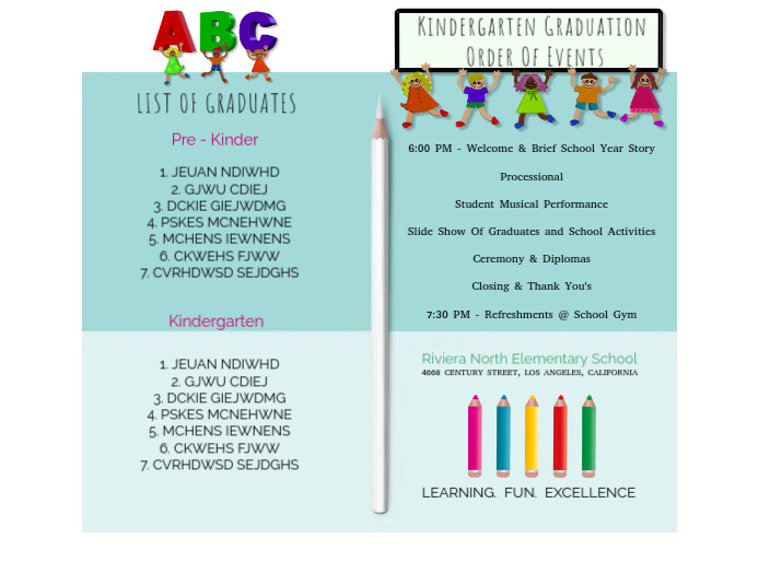 White Typographic Graduation, Program, School, Kindergarten, Education, Escuela, Graduacion, Bulleti Flyer (US Letter) template