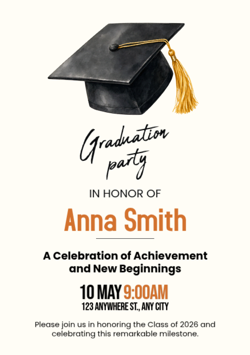 White Typographic Graduation Party Invitation A4 Template | PosterMyWall
