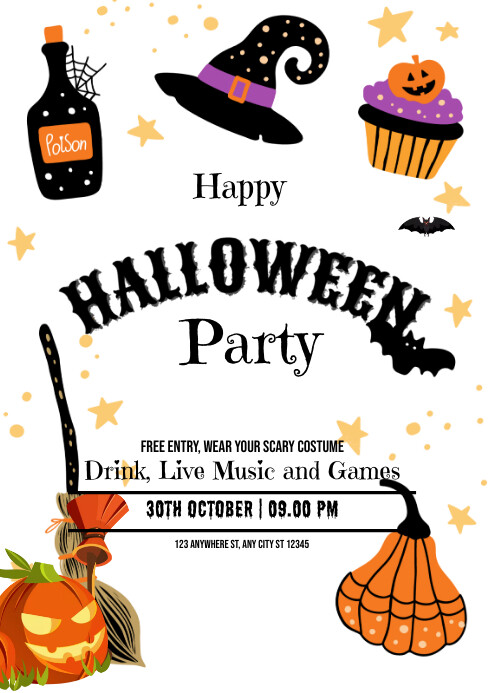 White Typographic Halloween Party A4 Template | PosterMyWall