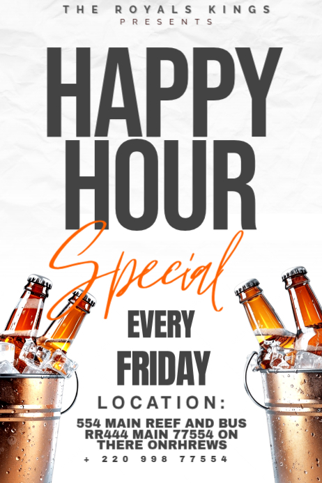 Plantilla de White Typographic Happy Hour Event Poster | PosterMyWall