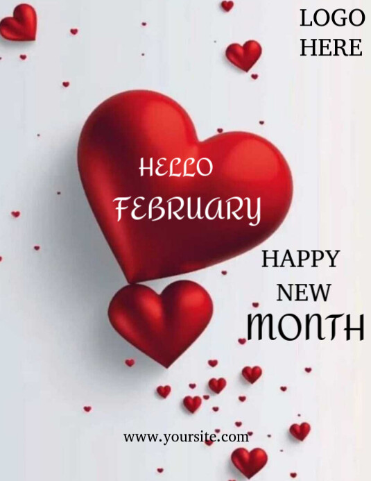 White Typographic Happy New Month February Poster  Flyer (us Letter) template