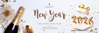 White Typographic Happy New Year 2026 Twitter Banner template