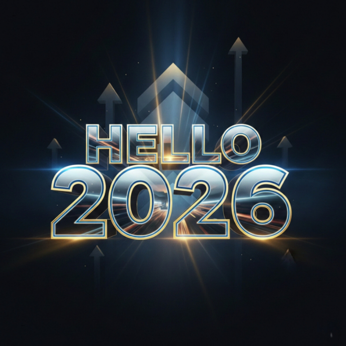 Plantilla de White Typographic Hello 2026 Poster – Futuristic New Year ...
