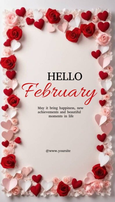 White Typographic Hello February New Month Design  Business Card template