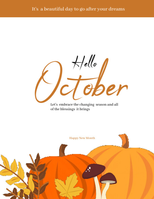 October Flyer'd White Typographic Hello October Flyer (us Letter) Template | PosterMyWall