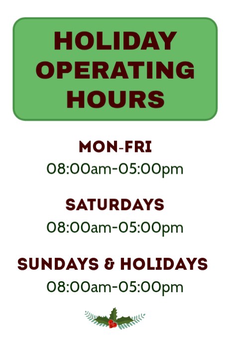 Holiday Operating Hours Template | PosterMyWall