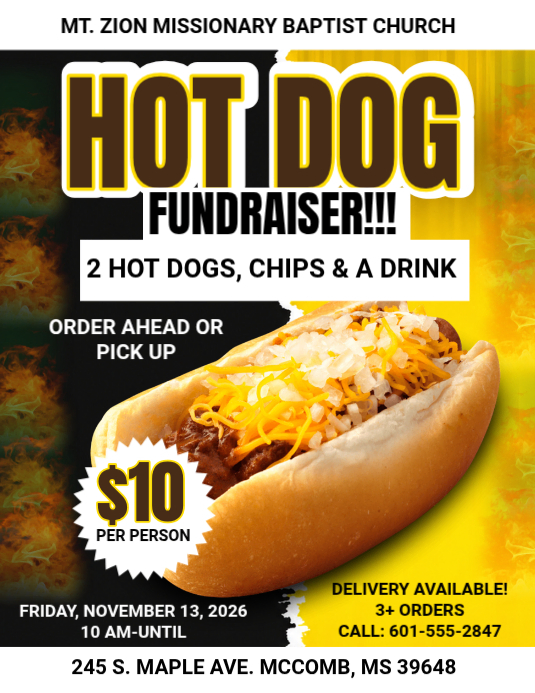 White Typographic Hot Dog Fundraiser Flyer Template | PosterMyWall