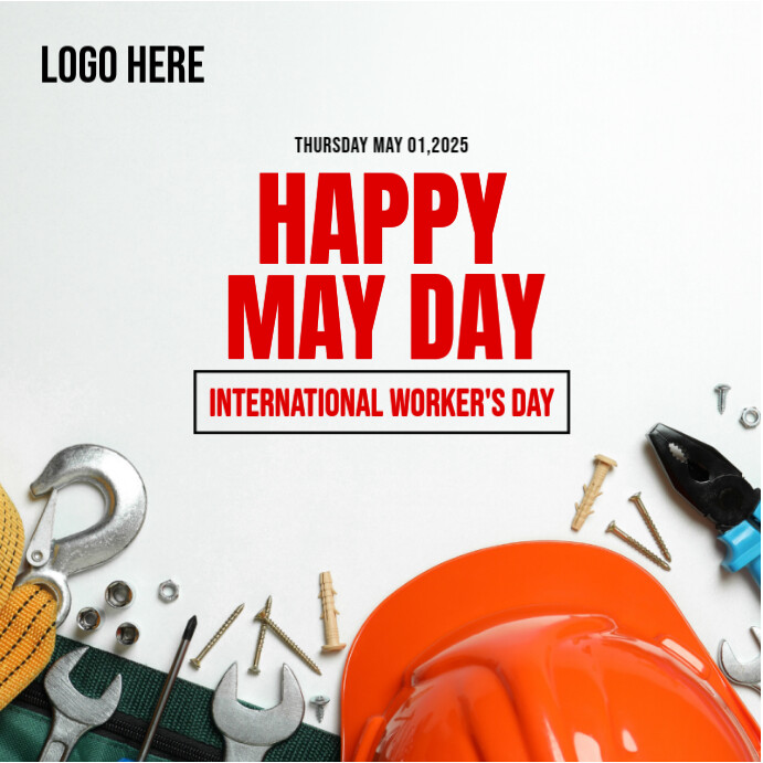 White Typographic Illustrative Modern White And Red Minimalist 1 May Workers Day Instagram Post template
