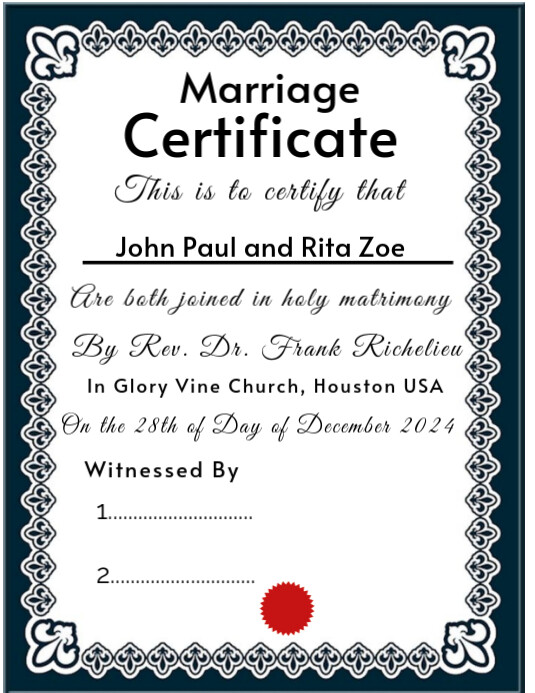 Template For Marriage Certificate