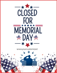 White Typographic Memorial Day Closed Sign Flyer (us Letter) template