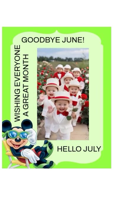 White Typographic Micky Mouse Goodbye June Hello July design Instagram Reel template
