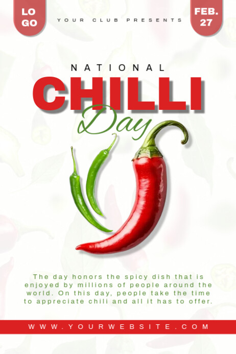 White Typographic National Chilli Day Poster 海报 template