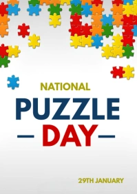 White Typographic National Puzzle Day A5 template