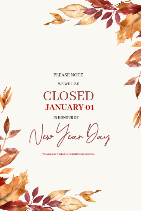 White Typographic New Year Day Closure Poster Template | PosterMyWall