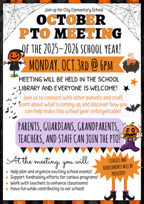 White Typographic October Pto Meeting A4 Template | PosterMyWall