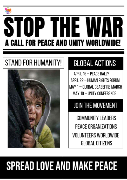 White Typographic Peace and Unity Rally A3 Template | PosterMyWall