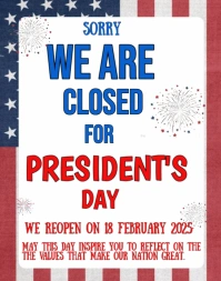 White Typographic President Day Closure  Poster/wallboard Affiche/Panneau mural template