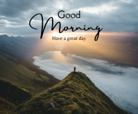 White Typographic Scenic Mountain Sunrise Good Morning Poster – Inspirational Nature Quote Design Me Mittelgroßes Rechteck template