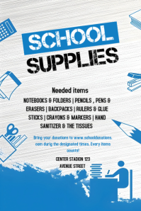 Blanco School Supplies Donation Gráfico de Pinterest Template