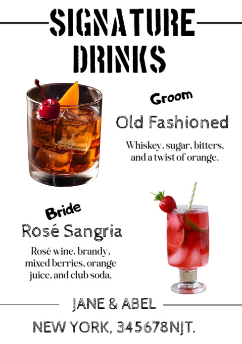 White Typographic Signature Drinks  A4 template