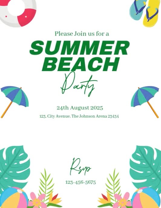White Typographic Summer Beach Party  Flyer (us Letter) template