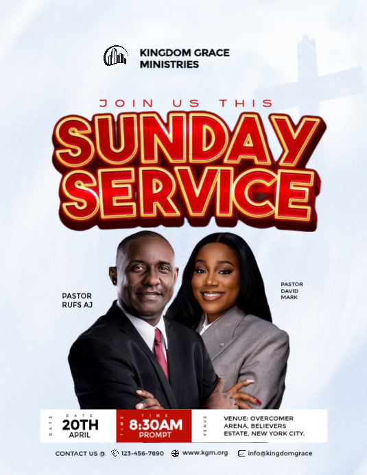 White Typographic Sunday Service Flyer Template | PosterMyWall