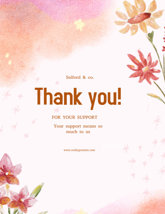 White Typographic Thank You Card Flyer (us Letter) Template | PosterMyWall
