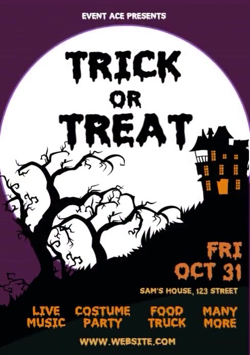 White Typographic Trick Or Treat Halloween Schedule Template A3 ...