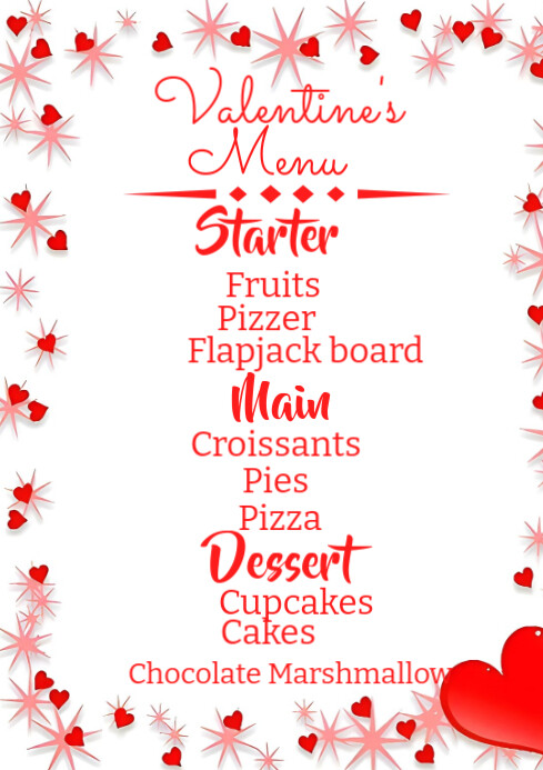 White Typographic Valentine Menu Design  A4 template