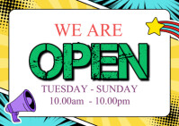 White Typographic We Are Open And Closed Announcements  Postcard Carte postale template