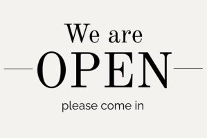White Typographic We Are Open Now  Label ป้าย template