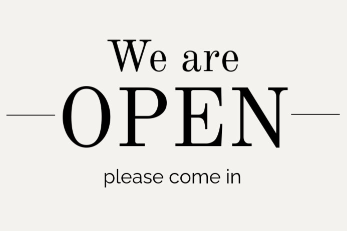 White Typographic We Are Open Now  Label template