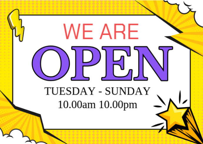 White Typographic We Are Open Now Templates  Postcard