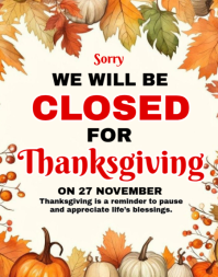 Wit Thanksgiving Closure Notice 海报/墙板 Template