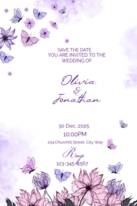 White Typographic Wedding Invitation Cards 2025 Poster Plakkaat template