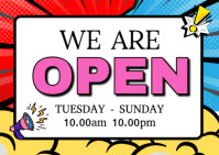 White Typographic Yes We Are Open Now Templates  Postcard Ikhadi leposi
