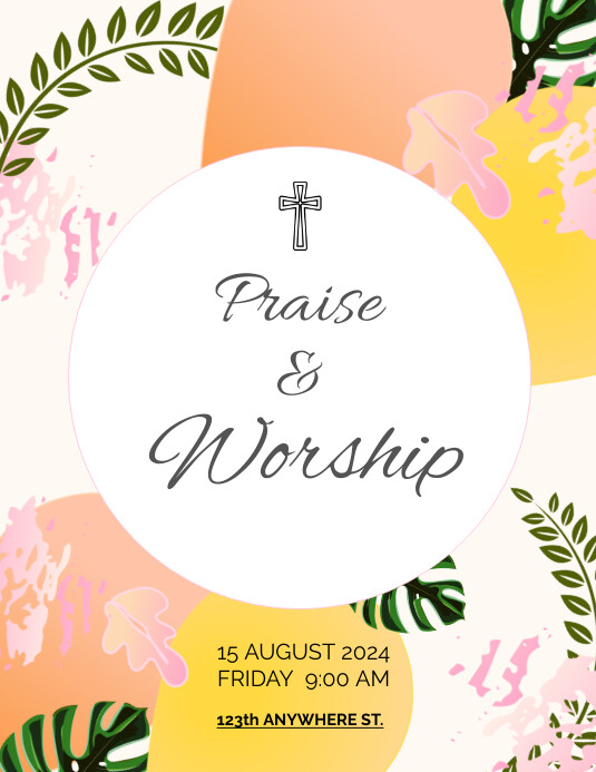 White Typography Praise And Worship  Flyer (u template