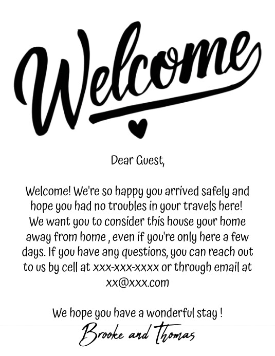 White Typography Welcome Note Airbnb Welcome Template | PosterMyWall