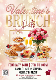 White Valentine's Day Brunch Party A4 template