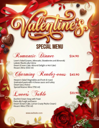 White Valentine's Day Dinner Menu Flyer template