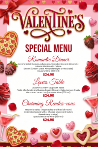 White Valentine's Day Dinner Menu Poster template