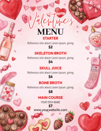 White Valentine's Day Menu Flyer ใบปลิว (US Letter) template