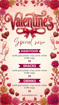 White Valentine's Day Menu Instagram Story template