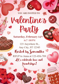 White Valentine's Party Invitation A4 template