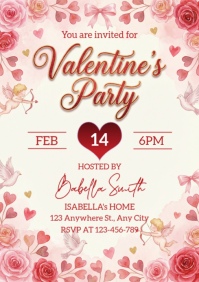 White Valentine's Party Invitation A4 template