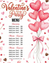 White Valentine's Party Menu Flyer Pamflet (Letter AS) template