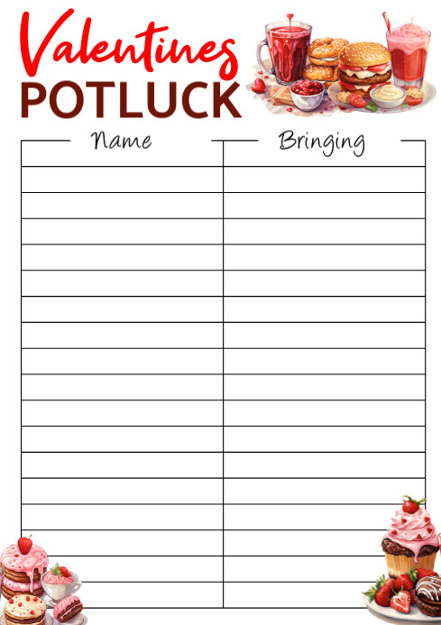 White Valentine's Potluck Sign Up Sheet A4 Template | PosterMyWall